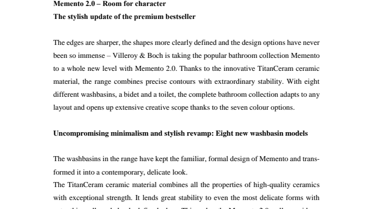 Memento 2.0 – Room for character: The stylish update of the premium bestseller