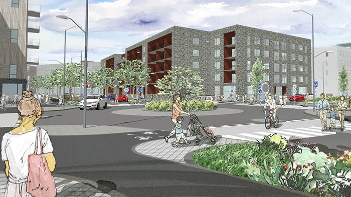 Visionsbild Karlsdalsallén efter ombyggnationen. Bild: ÅF Infrastructure AB 