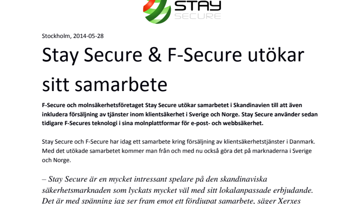 Stay Secure & F-Secure utökar sitt samarbete