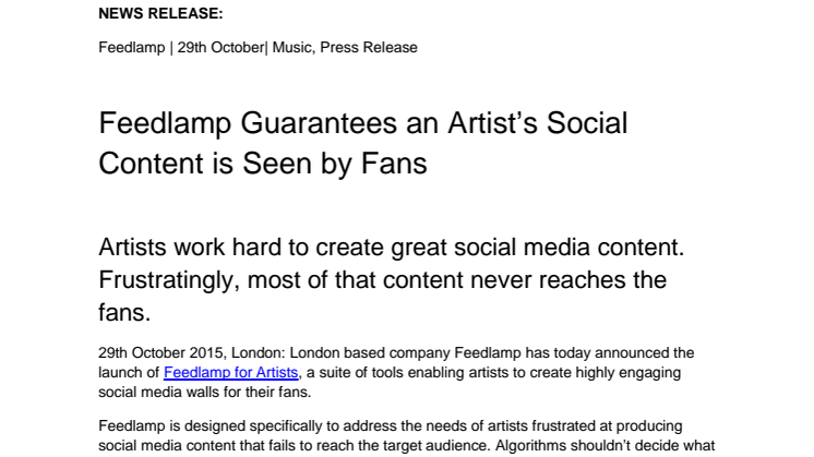 Feedlamp Guarantees an Artist’s Social Content is Seen by Fans