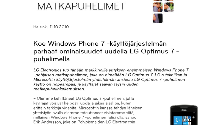Koe Windows Phone 7 -käyttöjärjestelmän parhaat ominaisuudet uudella LG Optimus 7 -puhelimella