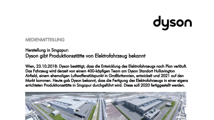 Dyson gibt Produktionsstätte von Elektrofahrzeugen bekannt