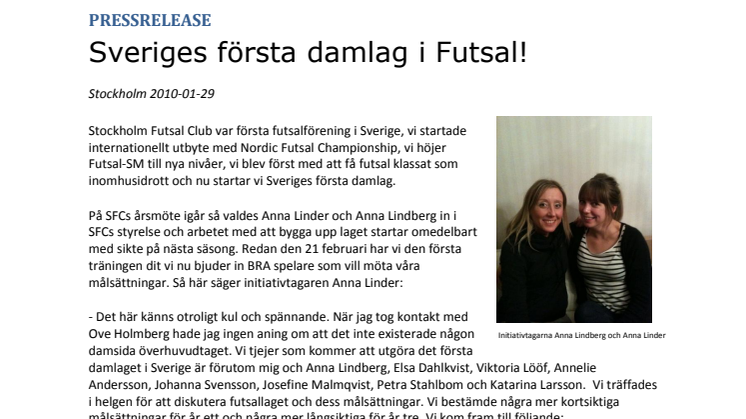 Sveriges första damlag i Futsal!