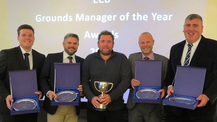 Steve Martin, collecting on behalf of Adrian Llong (The Spitfire Ground, St Lawrence, Canterbury); Karl McDermott (Lord’s); Gary Barwell (Edgbaston); Andy Ward (Uptonsteel County Ground) and Lee Fortis (The Kia Oval)