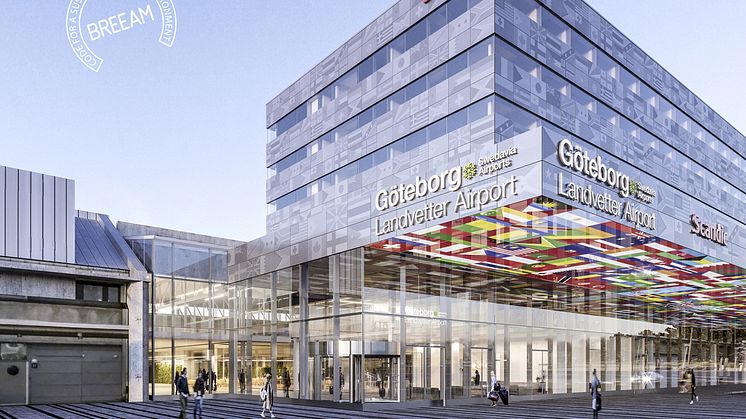 Kommande hotell på Göteborg Landvetter Airport som färdigställs vid årsskiftet 2020/2021. Foto Wingårdhs Arkitekter.