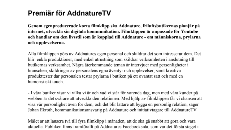 Premiär för AddnatureTV