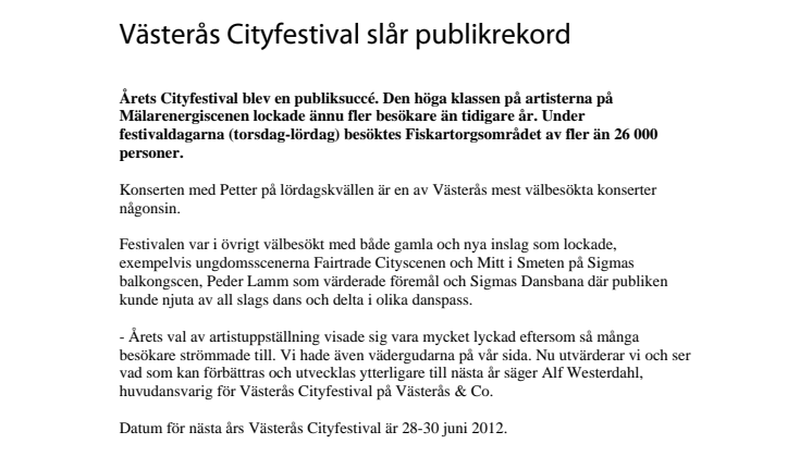 Västerås Cityfestival slår publikrekord