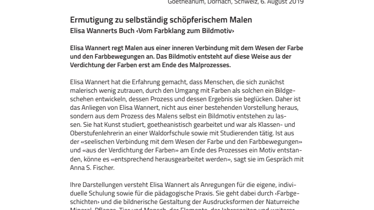 Ermutigung zu selbständig schöpferischem Malen. ​Elisa Wannerts Buch ‹Vom Farbklang zum Bildmotiv›