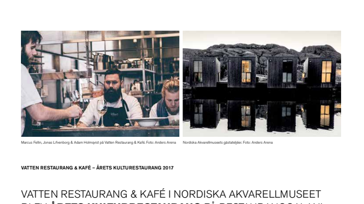 Vatten Restaurang & Kafé i Nordiska Akvarellmuseet blev Årets Kulturrestaurang 2017 på Restauranggalan 