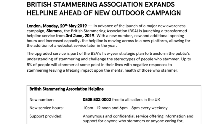 British Stammering Association Expands Helpline Ahead of New Outdoor Campaign