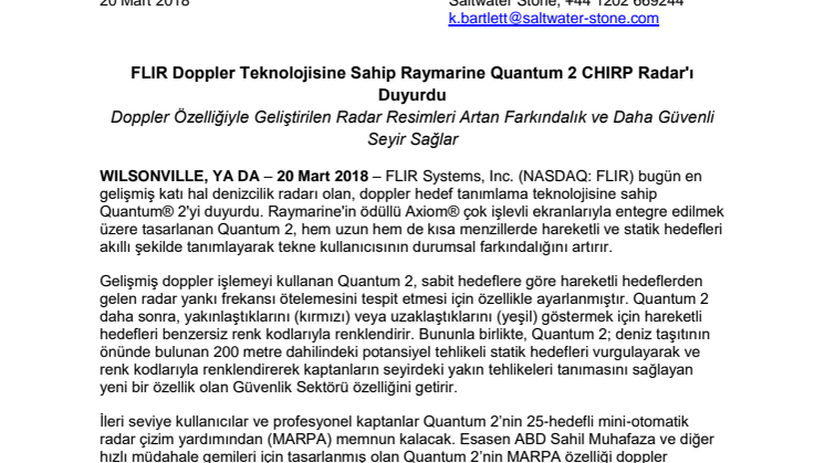 Raymarine: FLIR Doppler Teknolojisine Sahip Raymarine Quantum 2 CHIRP Radar'ı Duyurdu 