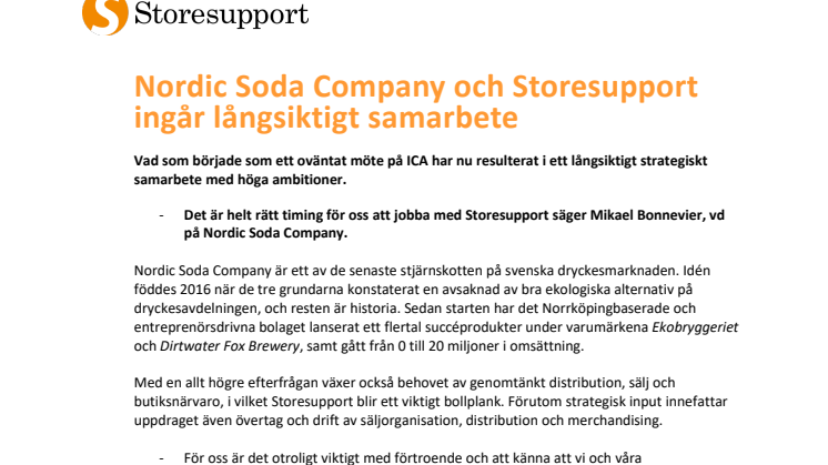 Nordic Soda och Storesupport ingår långsiktigt samarbete