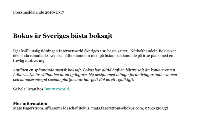 Bokus är Sveriges bästa boksajt