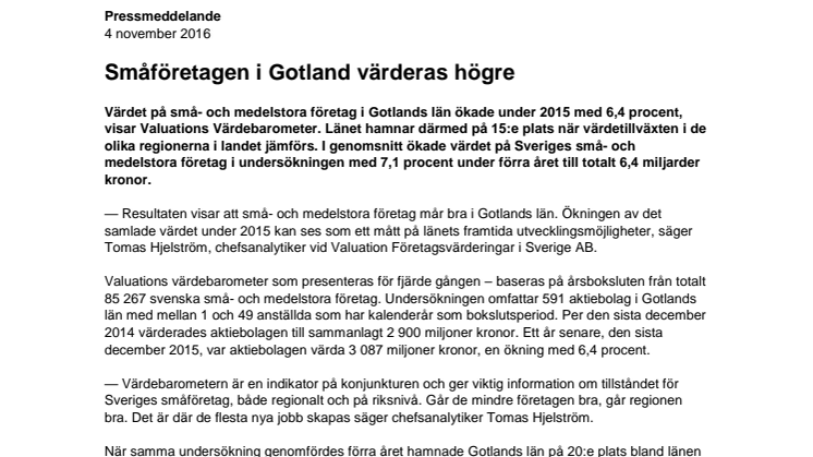 Värdebarometern 2015 Gotlands län 