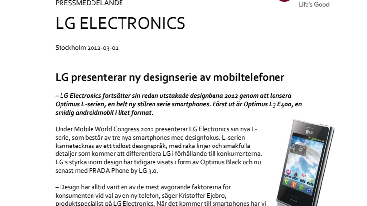 LG presenterar ny designserie av mobiltelefoner