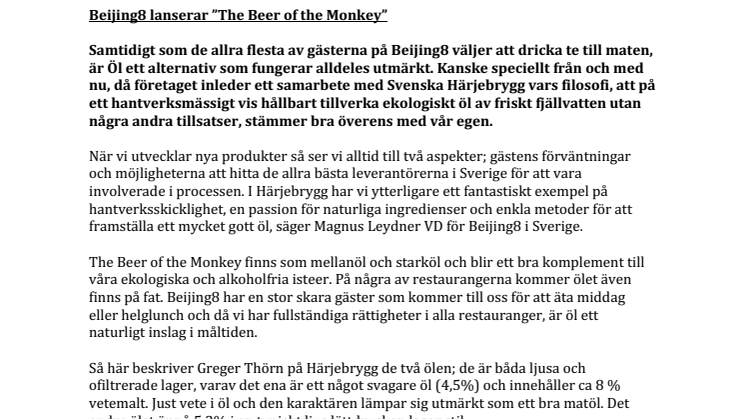 Beijing8 lanserar The Beer of the Monkey 