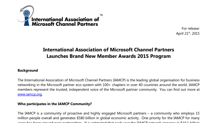 IAMCP Launches Member Awards Program for 2015