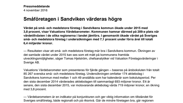 Värdebarometern 2015 Sandvikens kommun
