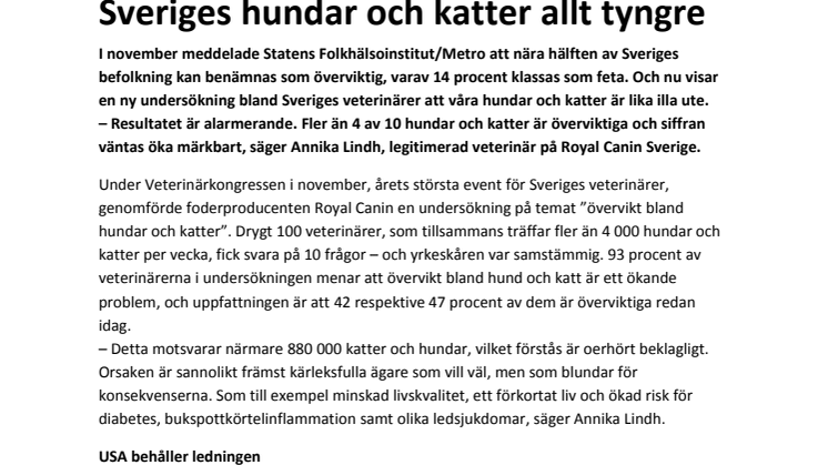 Sveriges hundar och katter allt tyngre