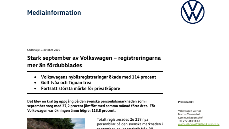 Stark september av Volkswagen – registreringarna mer än fördubblades
