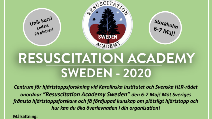 Unikt kurstillfälle:”Resuscitation Academy Sweden” Stockholm 6-7 Maj!