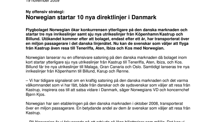 Ny offensiv strategi: Norwegian startar 10 nya direktlinjer i Danmark