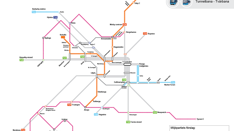 MP vill knyta ihop Stockholm med Orange T-banelinje, utökad Spårväg Syd och Tvärbana Norr