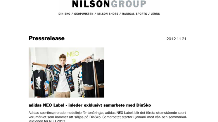adidas NEO Label -	inleder exklusivt samarbete med DinSko