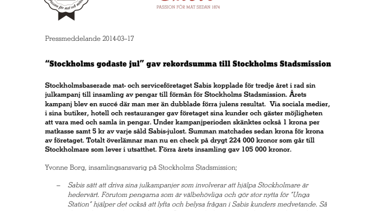 “Stockholms godaste jul” gav rekordsumma till Stockholms Stadsmission 