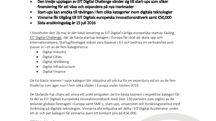 EIT Digital Challenge 2016 nu öppen för ansökningar från startups i EU