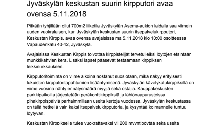 Uusi Kirpputori avataan Jyväskylän keskustaan 5. marraskuuta 2018!