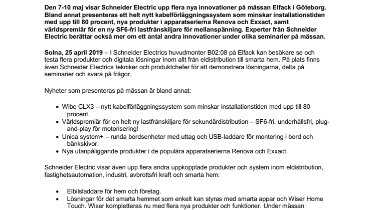 Schneider Electric lanserar flera nyheter på Elfack