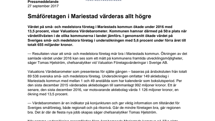 Värdebarometern 2017 Mariestads kommun