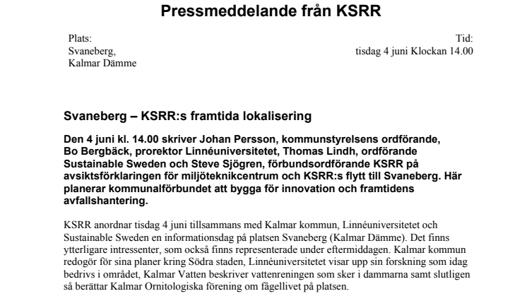 Svaneberg - KSRR:s framtida lokalisering