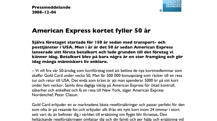 American Express kortet fyller 50 år