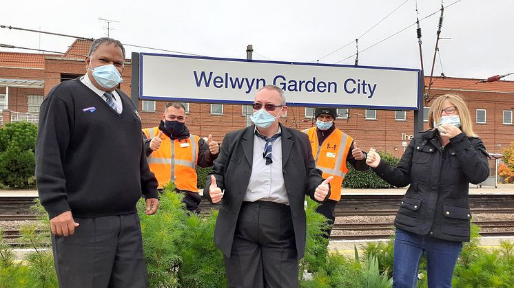 Welwyn Garden City staff ready for kick-off in the 2020 World Cup of Stations