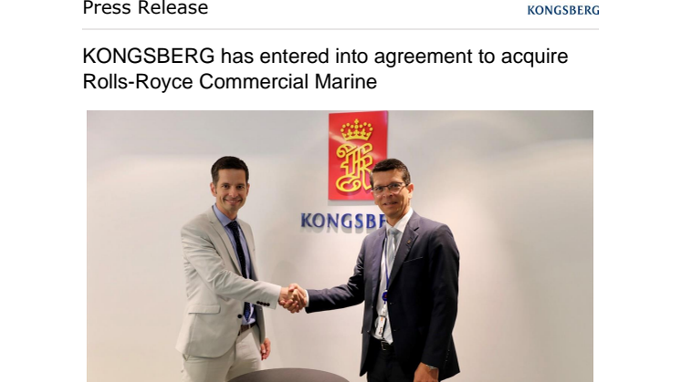 KONGSBERG has entered into agreement to acquire Rolls-Royce Commercial Marine