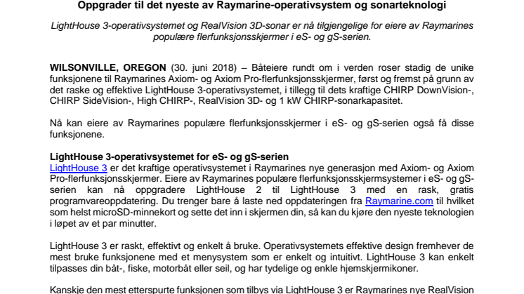 Raymarine: Oppgrader til det nyeste av Raymarine-operativsystem og sonarteknologi