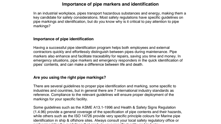 Importance of Pipe Markers and Identification