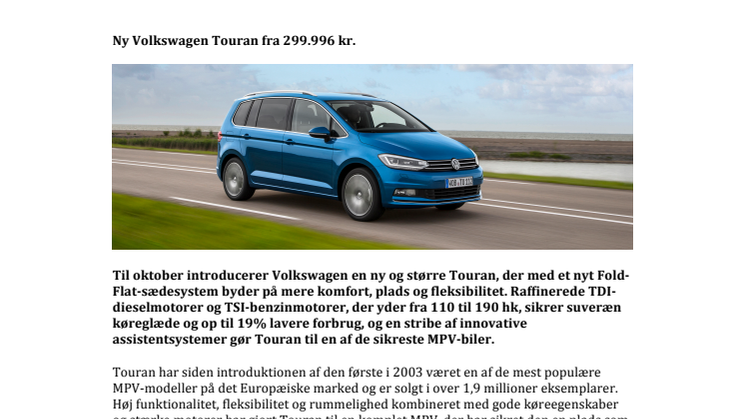 Ny Volkswagen Touran fra 299.996 kr.