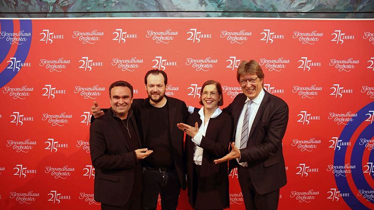 v.l.: Jörg Widmann, Andris Nelsons, Dr. Skadi Jennicke und Prof. Andreas Schulz präsentierten das Jubiläumsprogramm