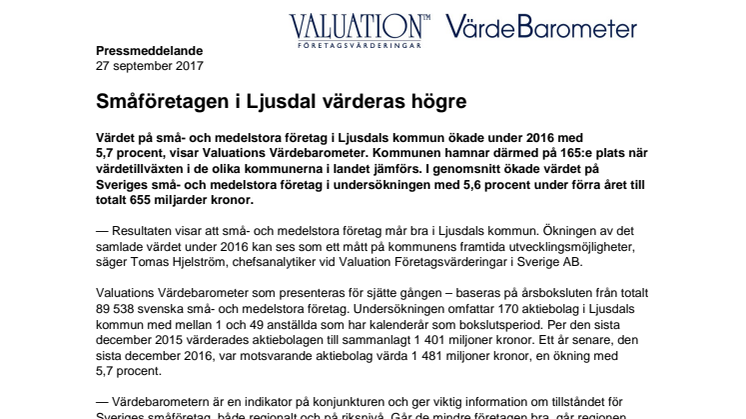 Värdebarometern 2017 Ljusdals kommun