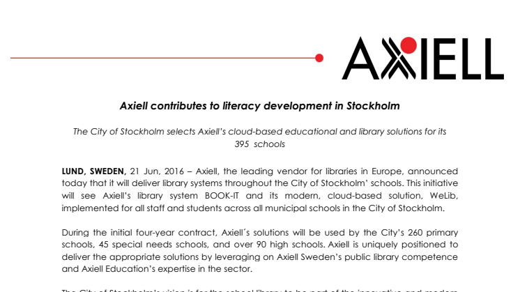 Axiell contributes to literacy development in Stockholm