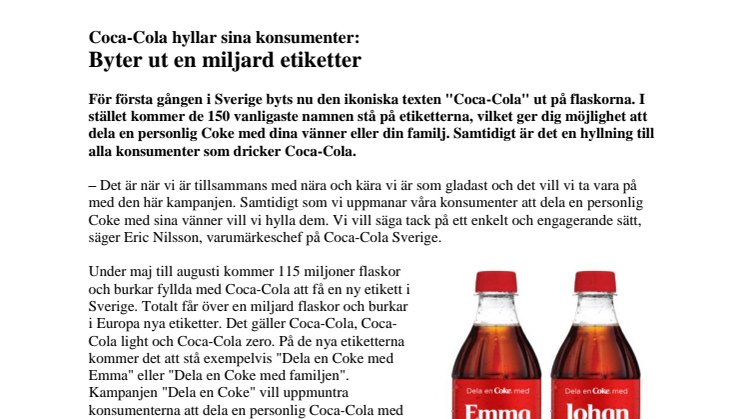 Coca-Cola hyllar sina konsumenter - Byter ut en miljard etiketter