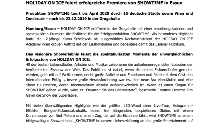 HOLIDAY ON ICE feiert erfolgreiche Premiere von SHOWTIME in Essen