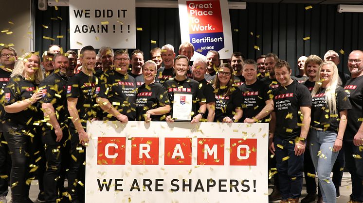 Cramo har i dag kunngjort at de på nytt er sertifisert som Great Place To Work!