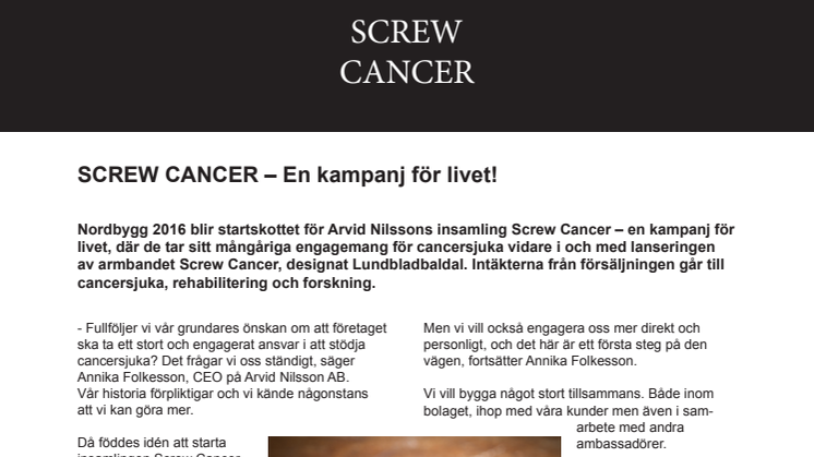 Arvid Nilsson startar egen insamling i kampen mot cancer - Screw Cancer