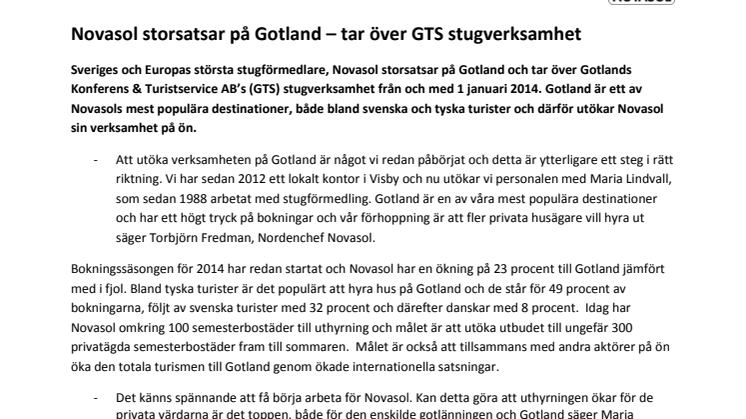 Novasol storsatsar på Gotland – tar över GTS stugverksamhet