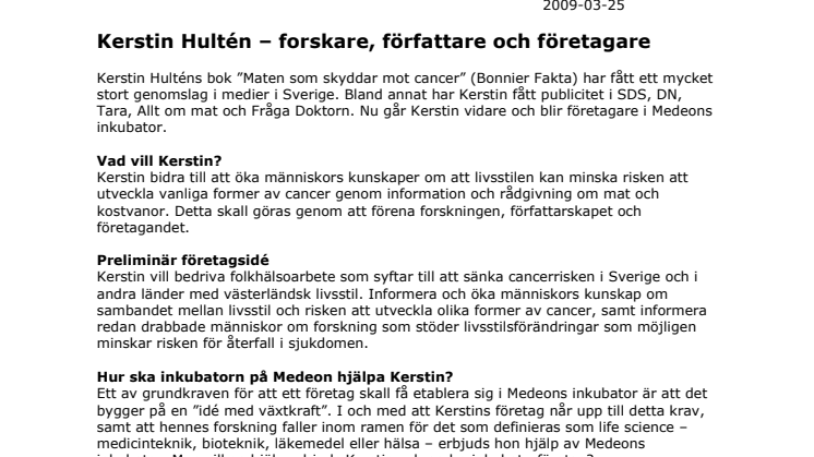 Kerstin Hultén – forskare, författare och företagare