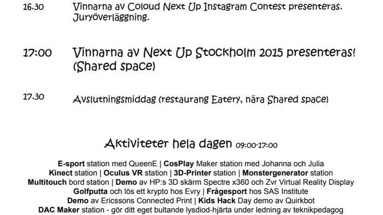 Program Next Up Stockholm 19 mars 2015